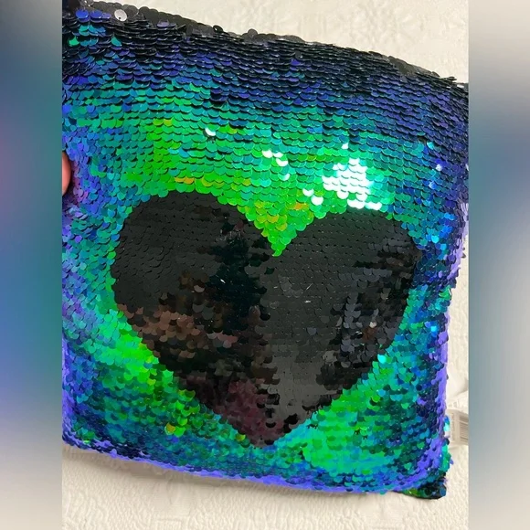 Black Sequin Pillow with Green LOVE Design - Picture 3 of 11